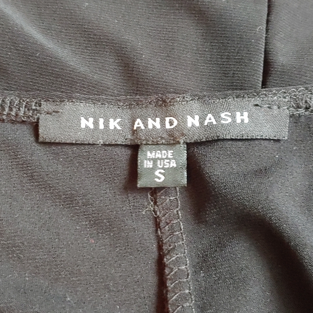 Nik and Nash Black Split Bell Sleeve Dress Rhinestone Shoulder Accent - Picture 5 of 9